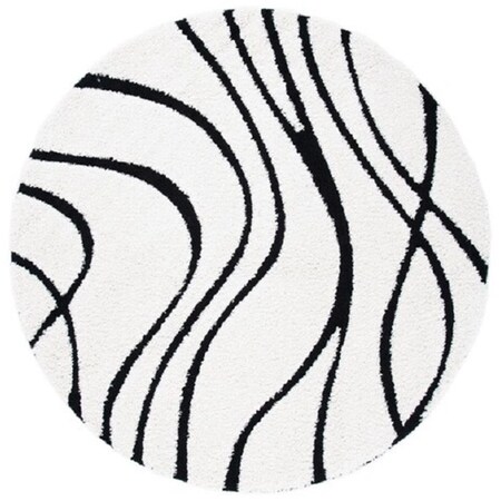 Safavieh 4 x 4 ft. Shag Collection Round Power Loomed Rug; Ivory & Black SG471-1290-4R